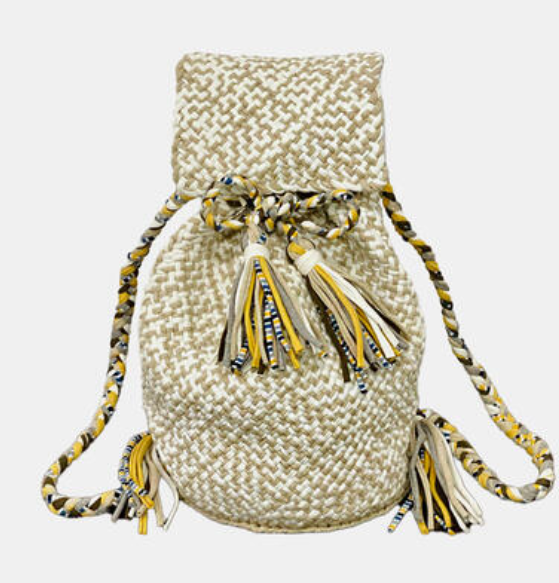 Handgewebter Boho-Rucksack aus Baumwolle mit Quasten